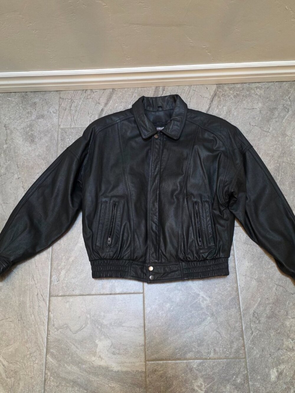 Vintage 90s Byrnes & Baker Women's Black Leather Bomber Biker Jacket Sz M